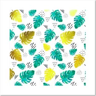 Monstera painting pattern watercolor tropical leaves Posters and Art